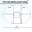 Top View Swing-Away Arms of Ascent Recliner Chair and its dimensions
