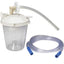 Drive Medical's 800cc Disposable Suction Canister Kit is universally used with suction pump machines. This kit includes the 800cc suction canister, 10" tubing, elbow connector, 6-foot tubing, and hydrophobic filter.