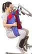 The Sit-to-Stand Padded Toileting "Sani Sling" is used when patients do not have the arm or leg strength required to participate in the raising and lowering process.